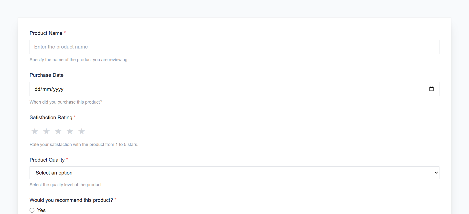Product Survey Example Form
